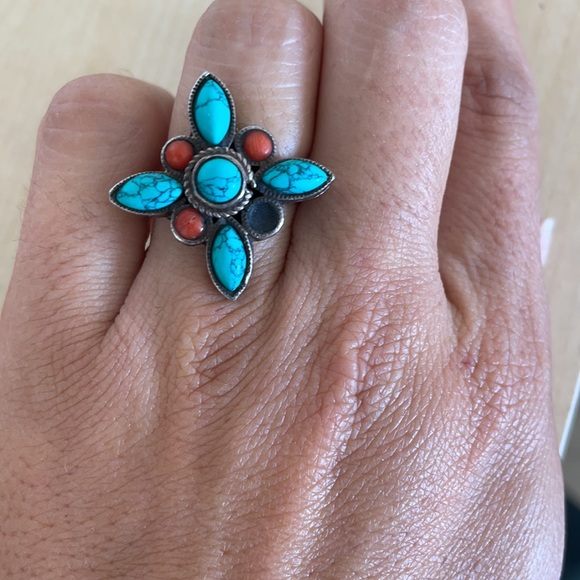 Silver, Coral and Turquoise Ring - Picture 3 of 3